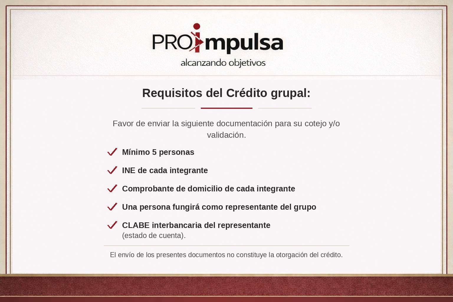 Requisitos para crédito grupal