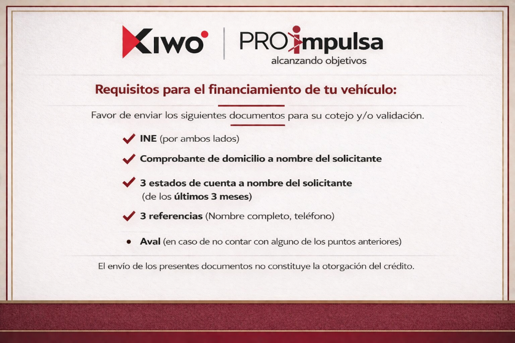 Requisitos para financiamiento vehicular